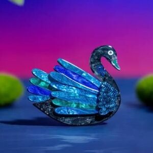 Elegant Blue and Black Swan Brooch Serene Swan Brooch Erstwilder